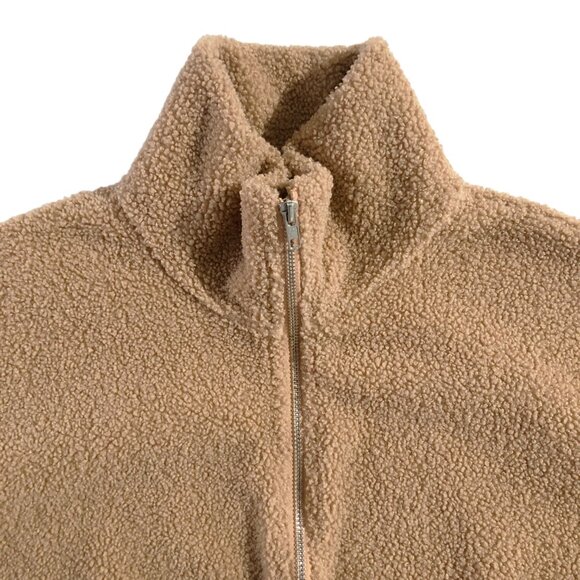 Zaful Sherpa Fleece Womens Size S Tan ¼ Zip Long Sleeve Cropped Pullover - Picture 6 of 8